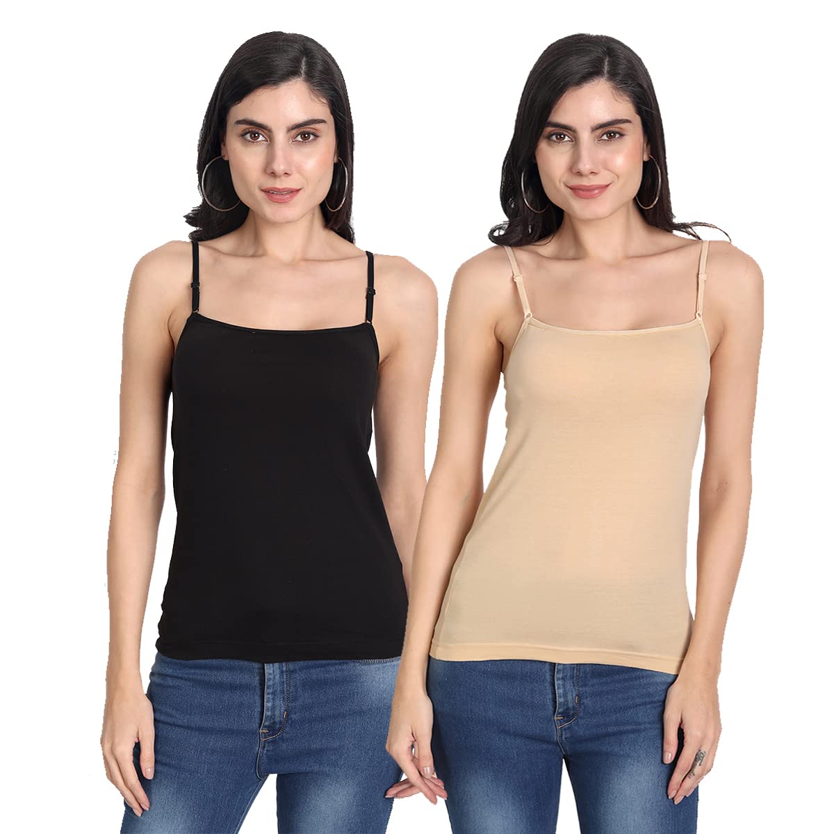 aimly Women's Cotton Sleeveless Adjustable Strap Camisole Slip Spaghetti - Pack of 2-picture-11