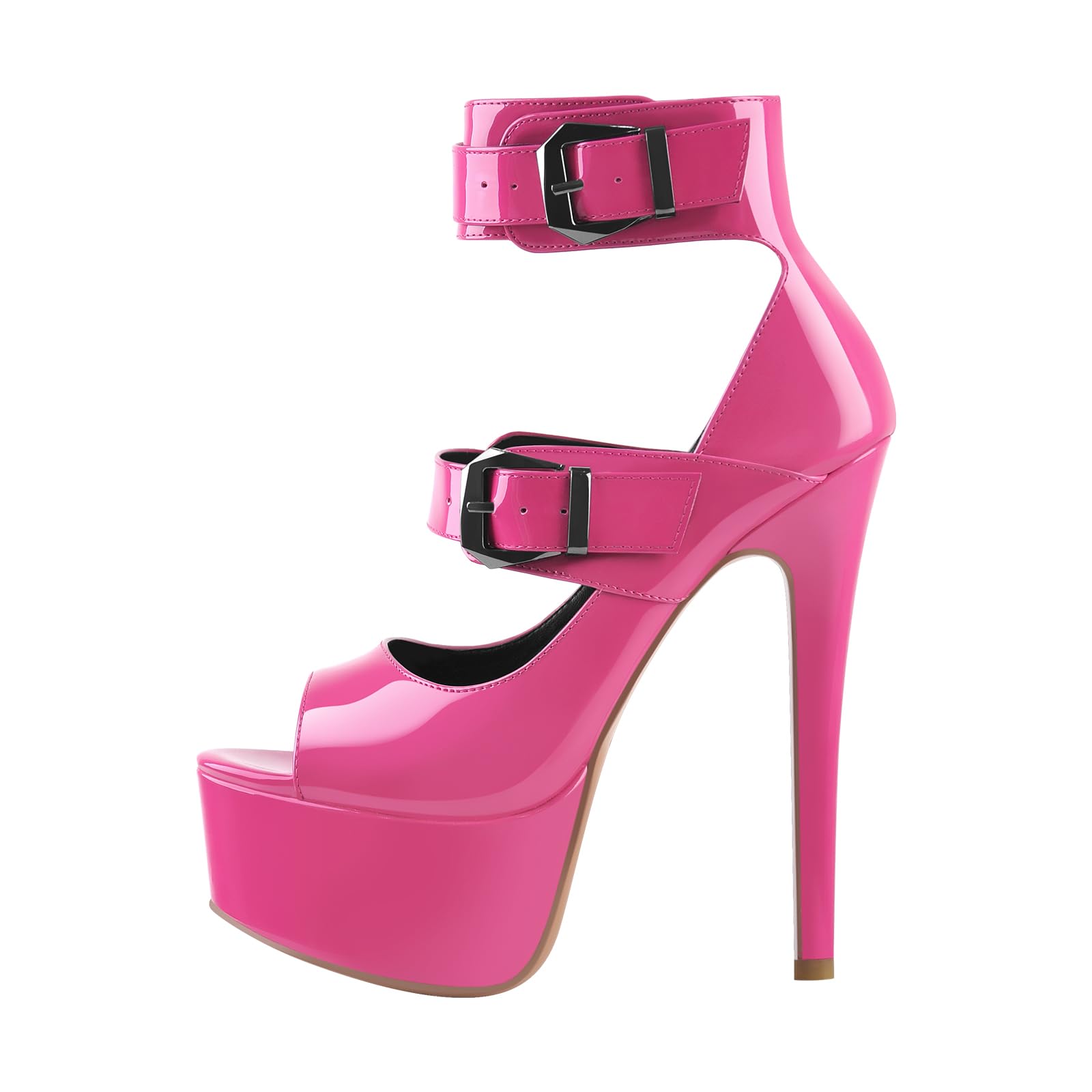 MissHeel Plateau Pumps Schnallen Absatzschuhe High Heels Peep Toe