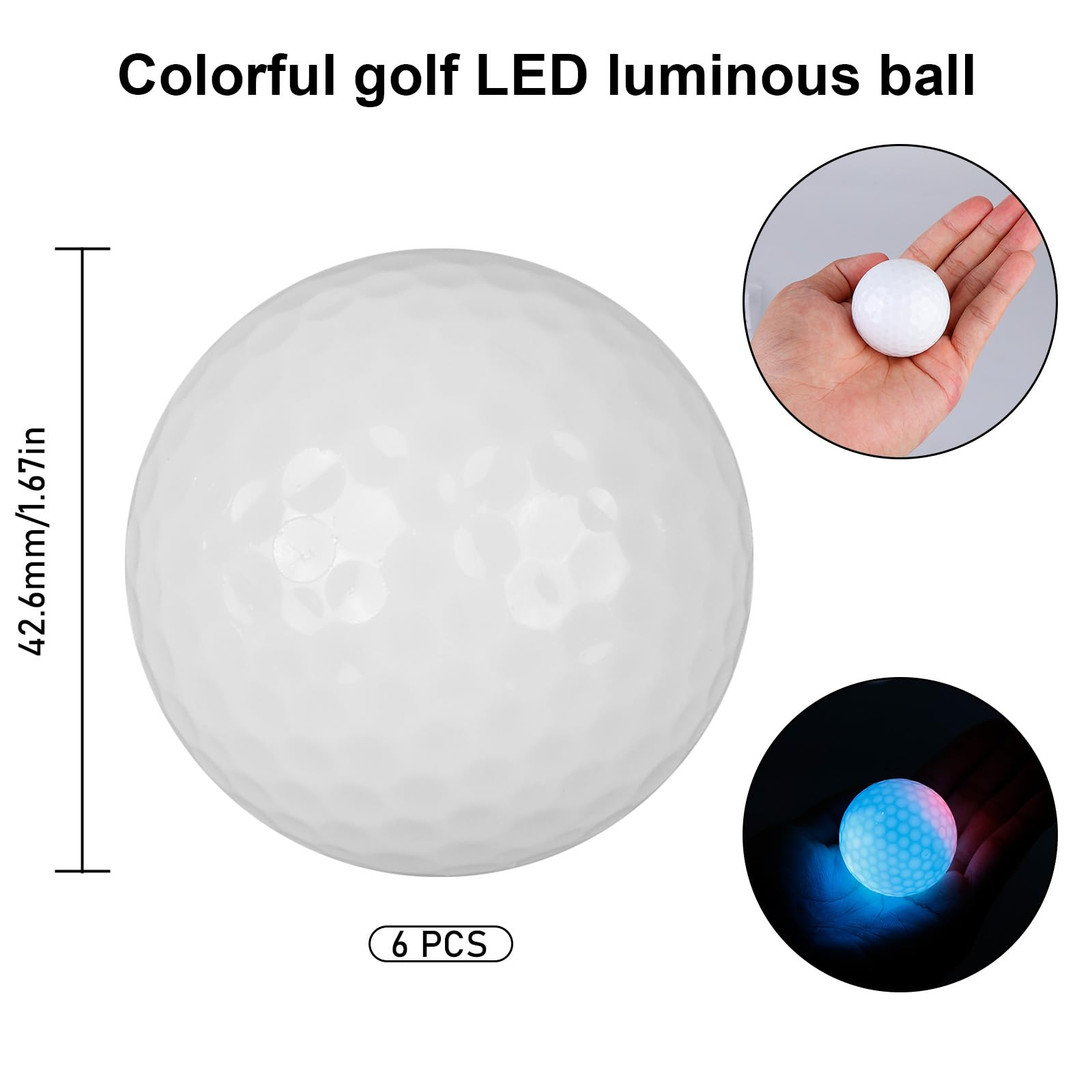 Pelotas de golf LED luminosas 7 colores 6 unidades luz nocturna entrenamiento tiro larga