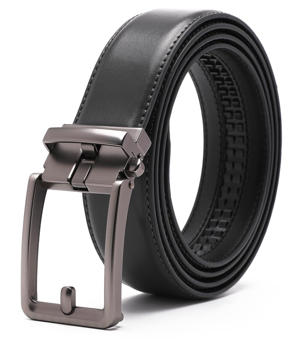 Fabio Valenti Men's 2096 Grey Belt,Ratchet Belt Dress With 1 3/8" Genuine Leather With Easier Adjustable Buckle, Trim To Fit (, Adjustable 46”)