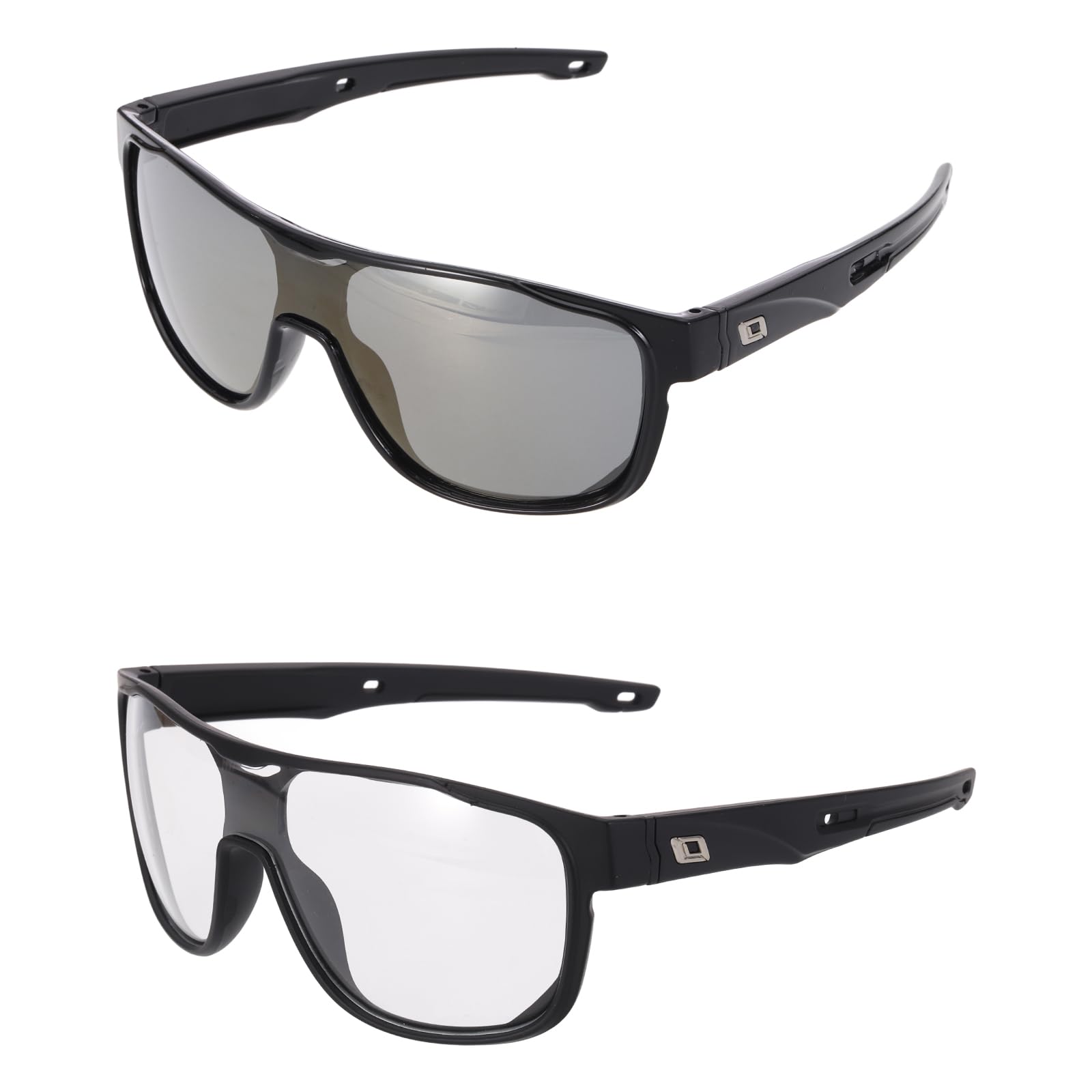 sourcing map 2pcs Sport Sunglasses Cycling Polarized Sun Glasses for Men Mountain Bike Driving Fishing Running, Black Frame Colorful Gold & Clear