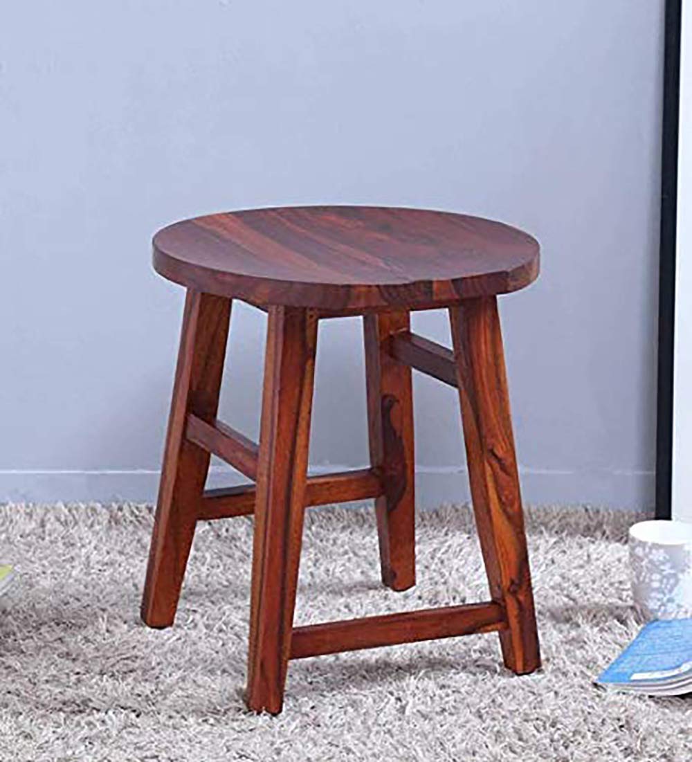 Mini Stool Table UNITEK FURNITURE Handcrafted Sheesham Wood Round Mini Stool Table Solid ...