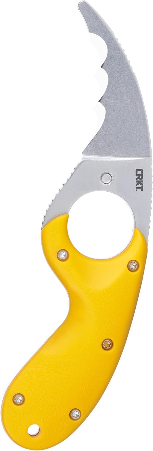 CRKT Bear Claw Fixed Blade Knife with Sheath: Rafting, Rescue, Self-Defense, Serrated Blade with Blunt Tip, Yellow Glass-Reinforced Nylon Handle, Positive Sheath Lock, 2511Y