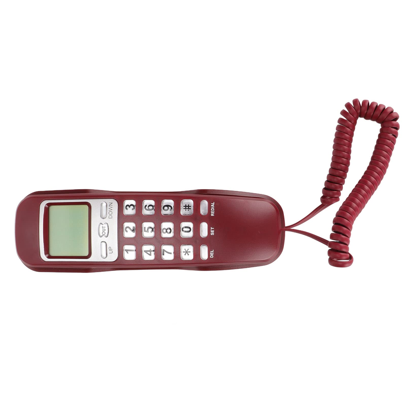 ASHATA Schnurgebundenes Telefon, Kleines Kabelgebundenes Festnetztelefon mit LCD-Display, Schnurgebundenes Telefon mit Flash-Wahlwiederholung für das Home Office(Rot)