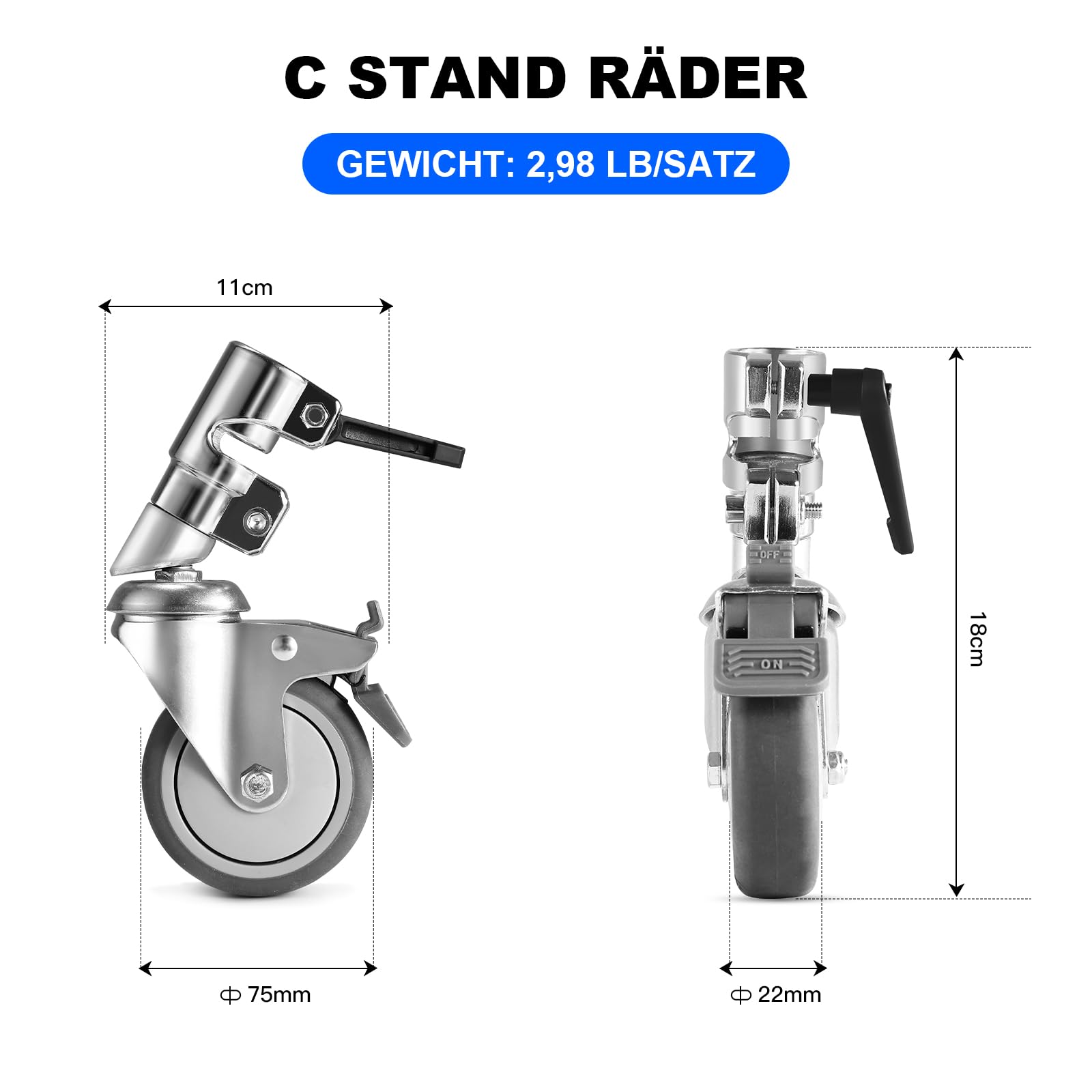 Soonpho C Stand Rotelle Girevole per Cavalletto Stand-C,Set di Ruota Professionale in Metallo Resistente con Base in Gomma,interamente in metallo Compatibile con Supporto Stand-C da 25mm in Diametro