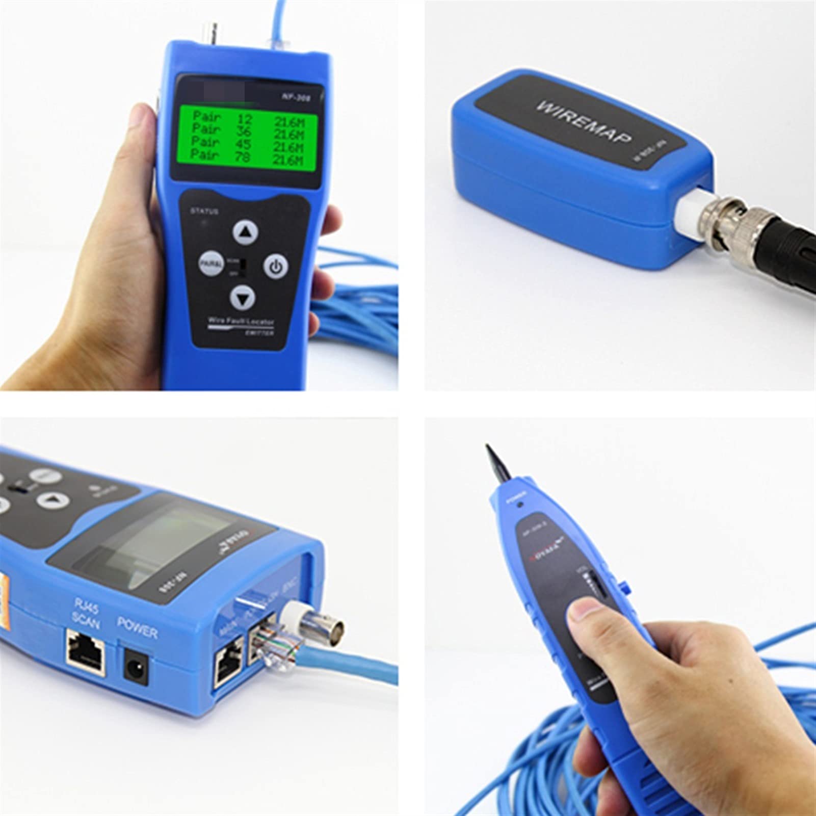Detector de pared, Probador de cable de monitoreo de red NF-308 Localizador de fallas de alambre LAN Red coacial LAN 5E, 6E Probador de longitud del cable(F-308R)