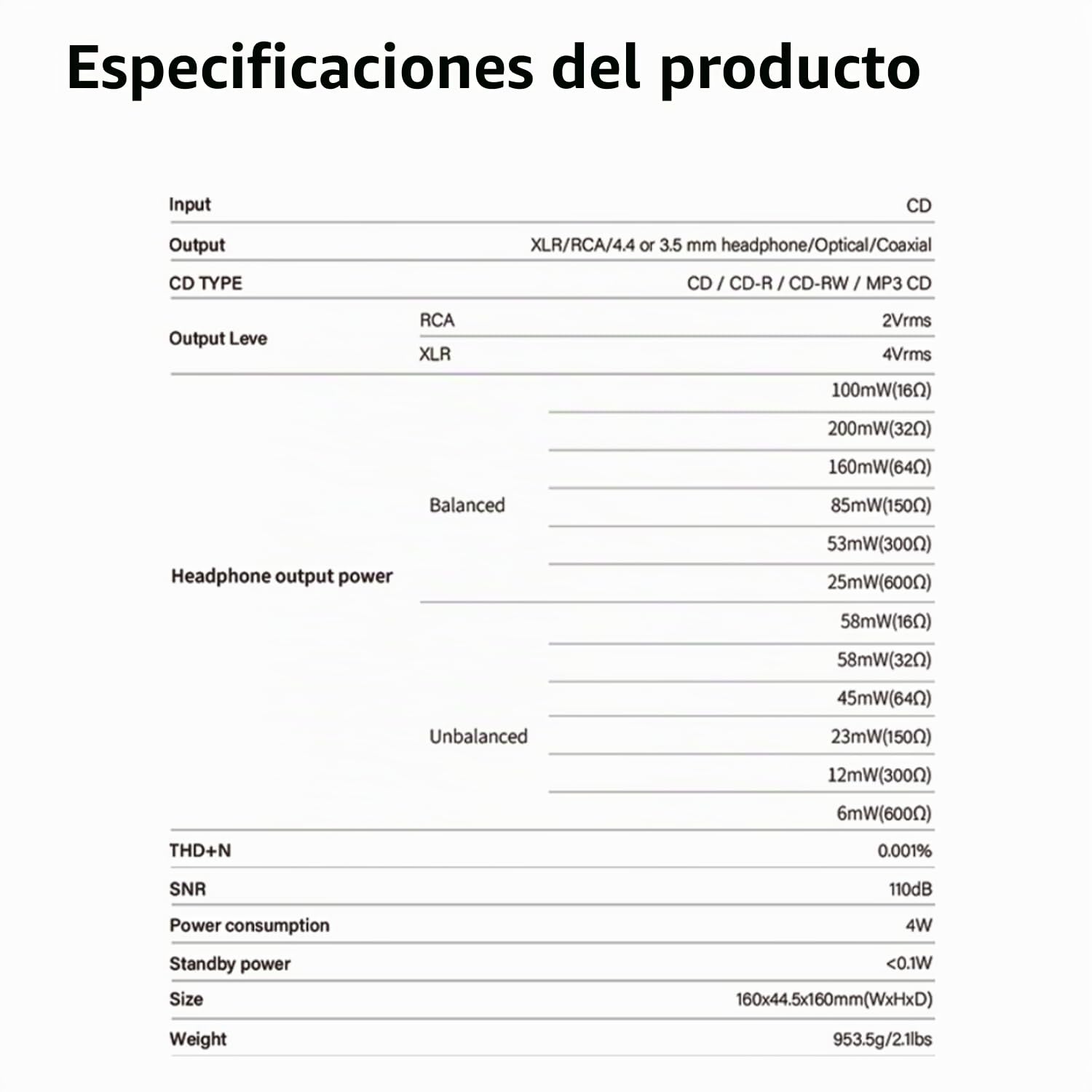 SMSL PL100PRO - Reproductor de CD, 2 Chips DAC CS43131 de Gama Alta RCA/óptico/coaxial/XLR equilibrado/Salida de Auriculares de 3,5 mm y 4,4 mm, 200 MW 32Ω