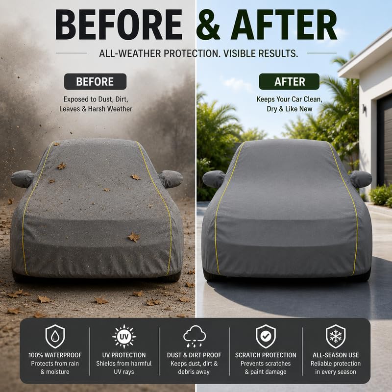 Image of Long-Life 100% Waterproof Comet EV Car Body Cover for Dust & Rain, Compatible with All Models of Comet EV Car Cover, Comes with Bird Droppings, Scratch, UV and Paint Protection - Grey