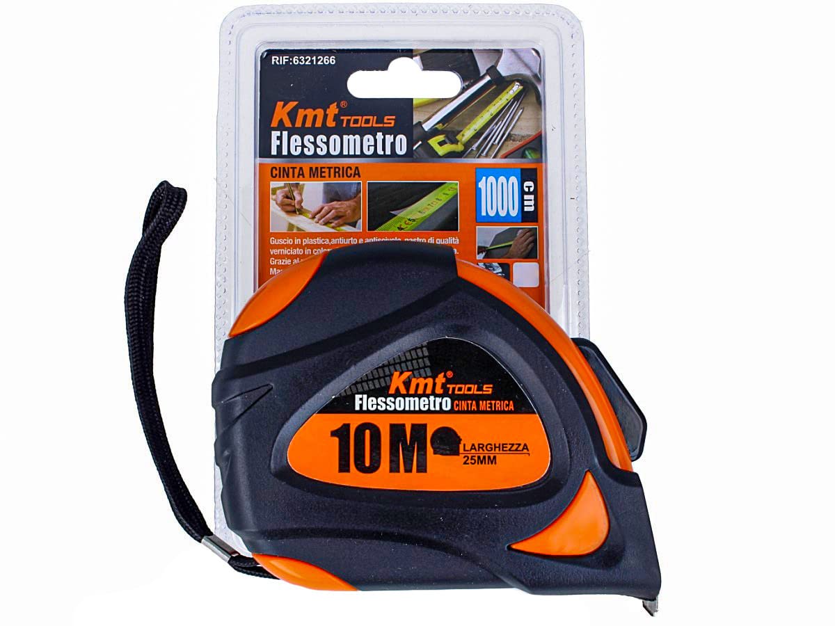 Flexometro professionale, metro a nastro 10 m, larghezza 25 mm, punta magnetica, clip per cintura, blocco automatico