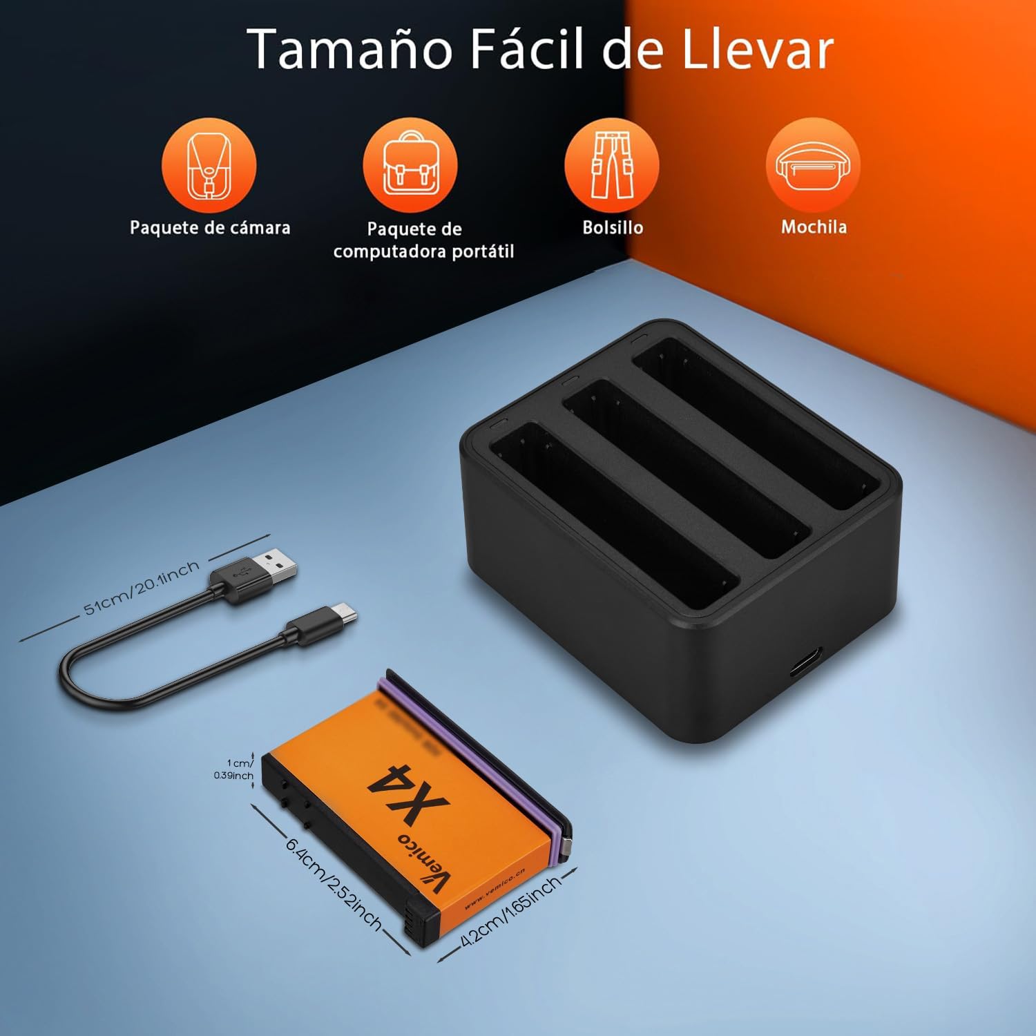 Vemico 360 X4 Batería Cargador Kit 2 x 2500mAh 360 One X4 Baterias | USB-C 3-Canales LED Cargador para 360 One X4 Cámara de Acción