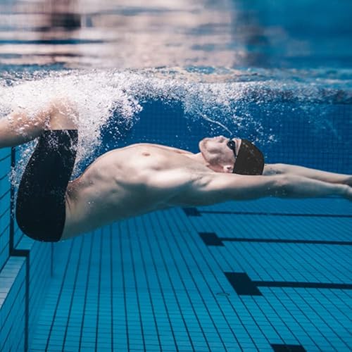 Miniatura 4 de 2 gorras de natación de tela para mujeres, hombres y niños, tela duradera, no impermeable, elástica, gorra de baño para cabello largo y corto