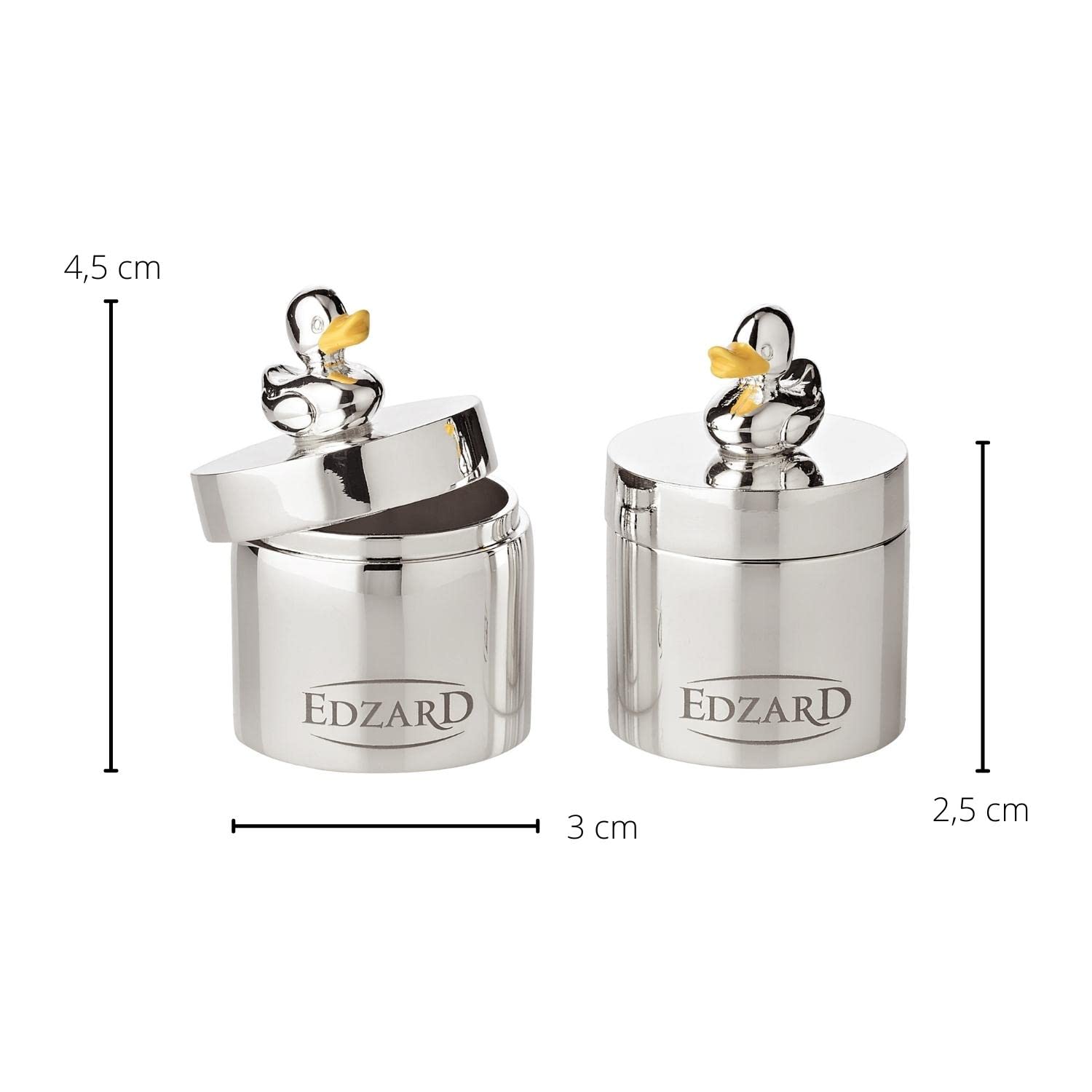 Edzard Scatola per Denti/Scatola per Gioielli/Scatola per Pillole Anatra (Set da 2), Altezza 5 cm, placcata in Argento pregiato, antiossidante