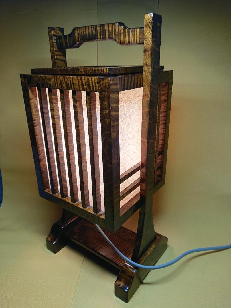 美品】行灯角行灯和風天然木置物インテリア工芸品美術品A2862