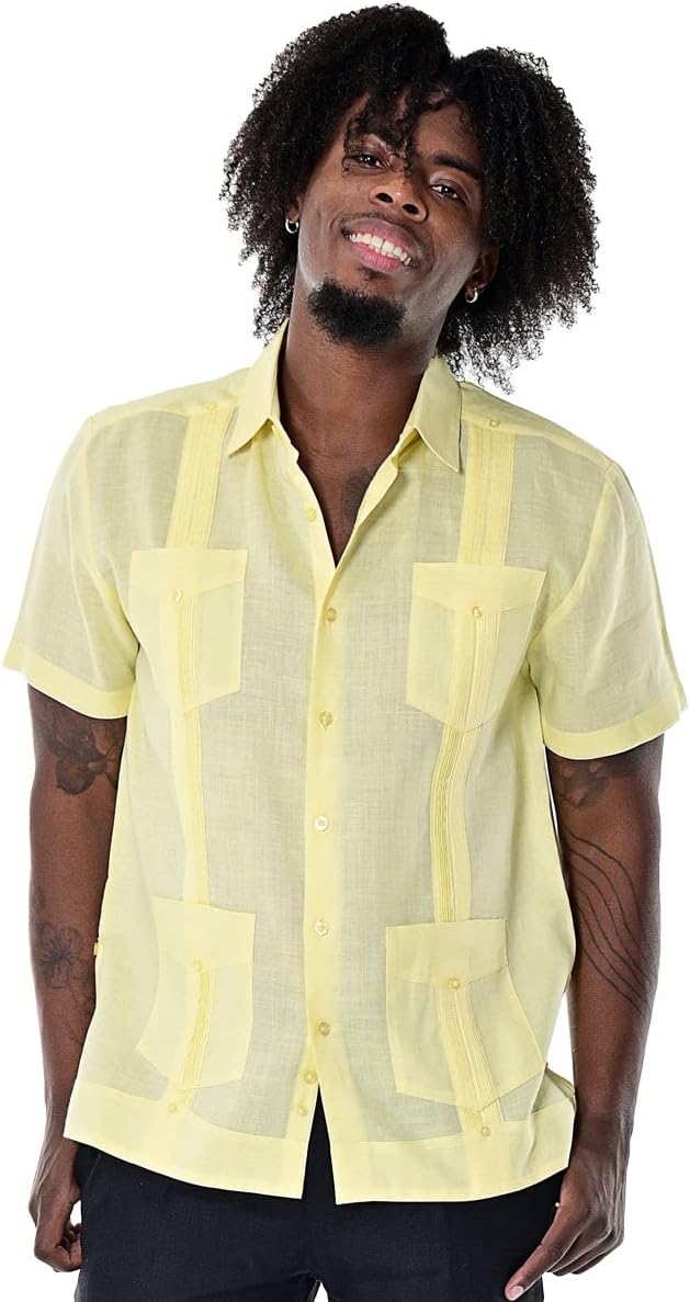bohio Traditional Guayabera Short Sleeve Linen Shirt, 4 Pockets, Multiple Colors