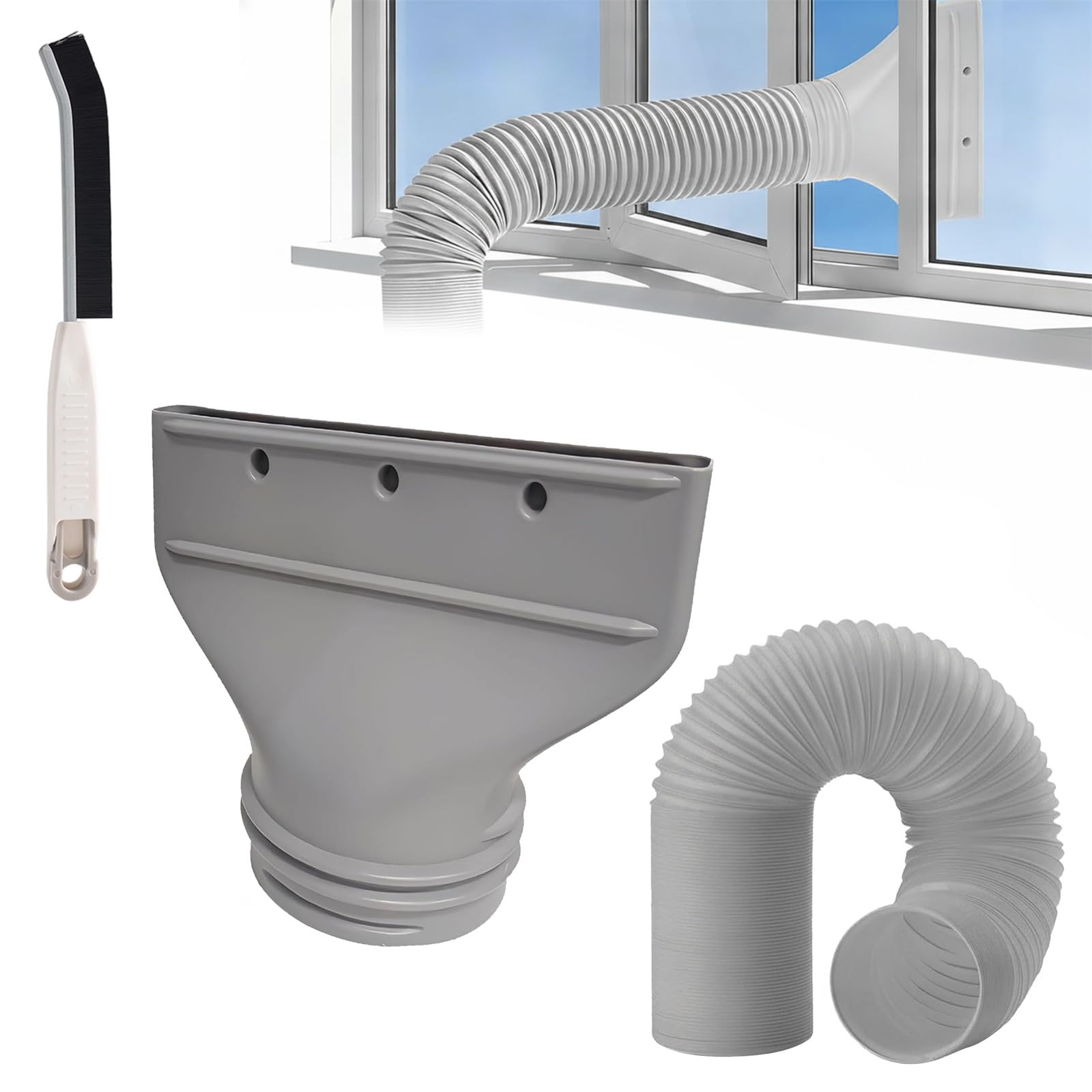 Liocwocne A+C Air Con Hose Window Vent Attachment, Flat Air Conditioner Window Adapter For 130Mm & 150Mm Exhaust Hose, Universal Portable Ac Extension Connector Port For Air Conditioning (A+C)
