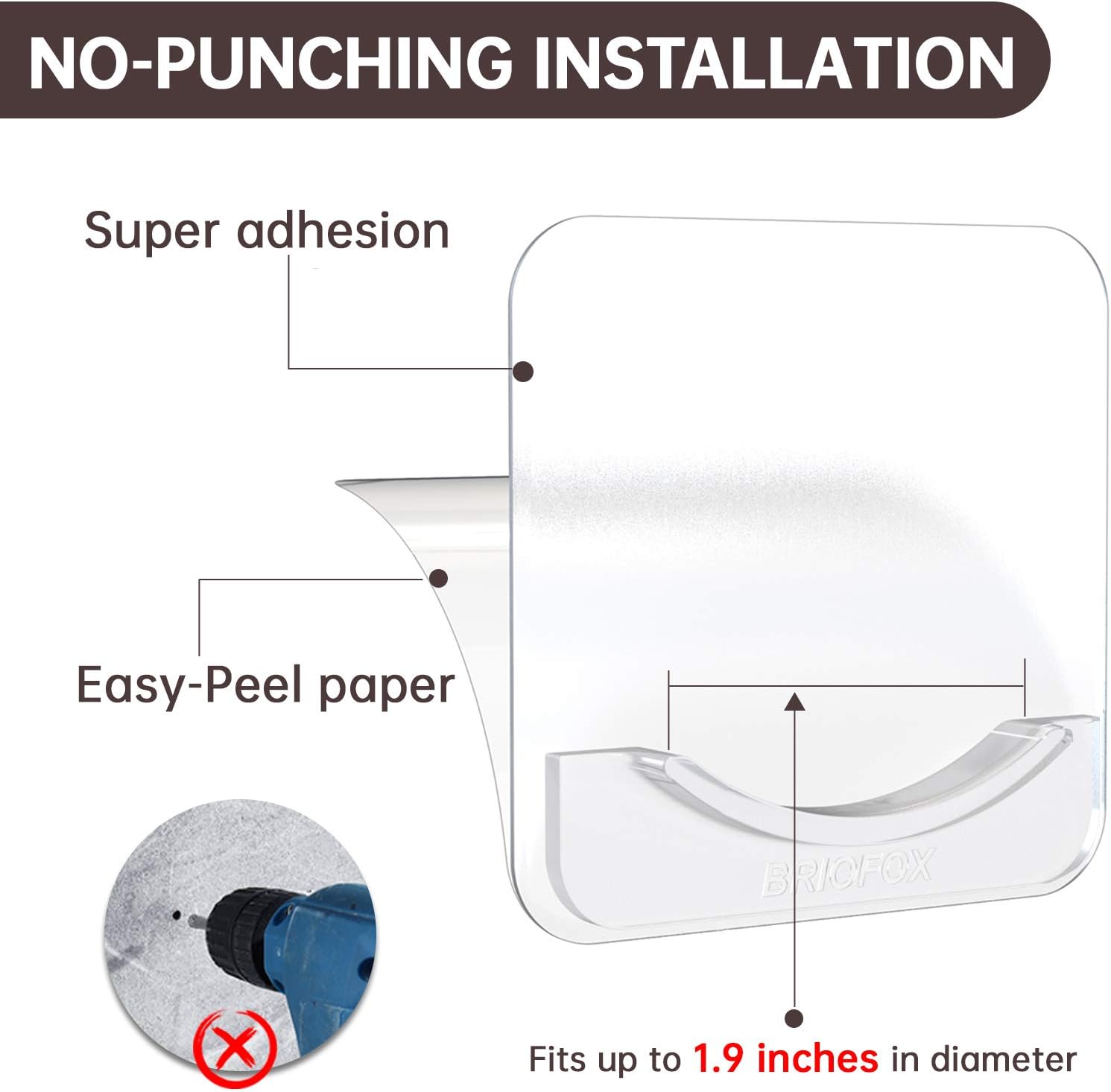 BRIOFOX Extra-Large Adhesive Shower Curtain Rod Holder | No Drilling | Invisible Wall Mount Holder | Transparent Rod Retainer, 2 Pack(Rod Not Included) : Everything Else