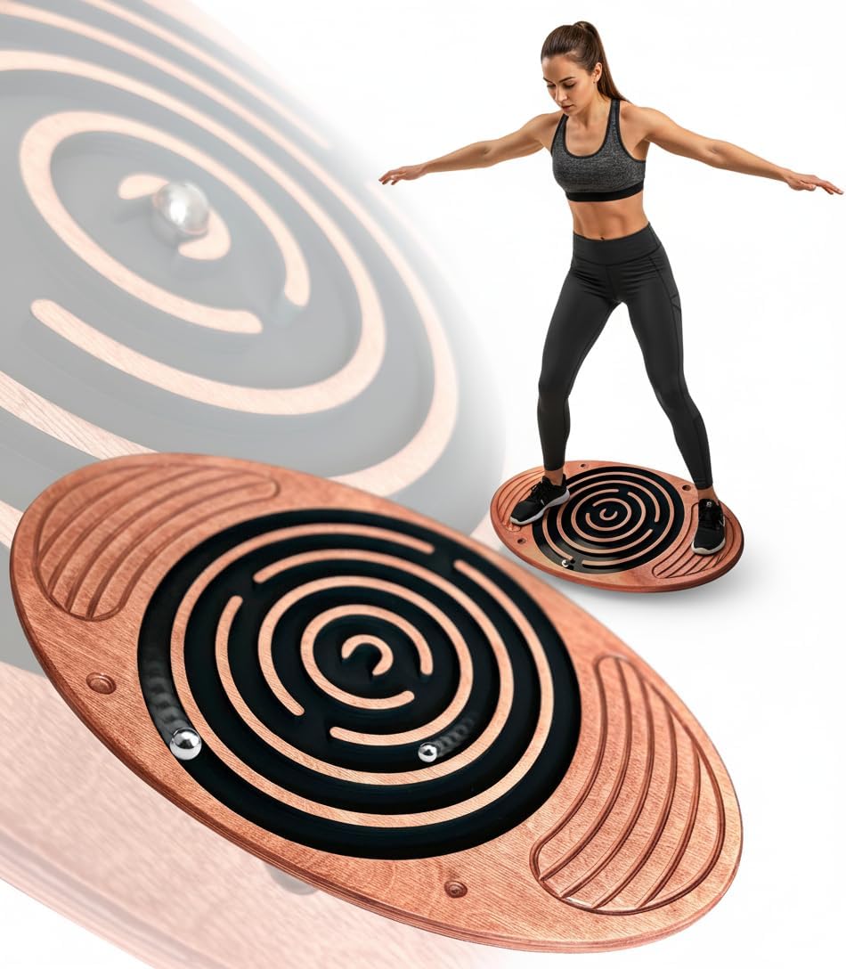 Wooden Balance Board with Labyrinth Maze 23"x14" – Core Strength & Coordination Trainer for Physical Therapy, Fitness & Rehabilitation | Natural Beech Wood, Holds 400 lbs