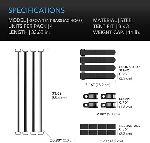 Miniatura 6 de AC Infinity Barras de montaje para tienda de cultivo de alta resistencia de 3 x 3 pies, kit CFM de alto flujo de aire evita que las paredes se