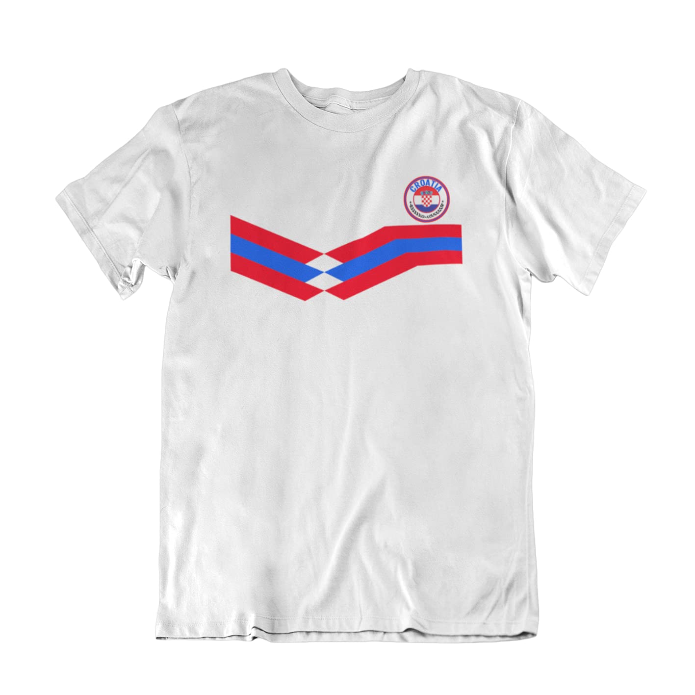 Tee Spirit Men's White Croatia 2021 Football T-Shirt Retro Strip Design With Country Badge Croatian Euro Team