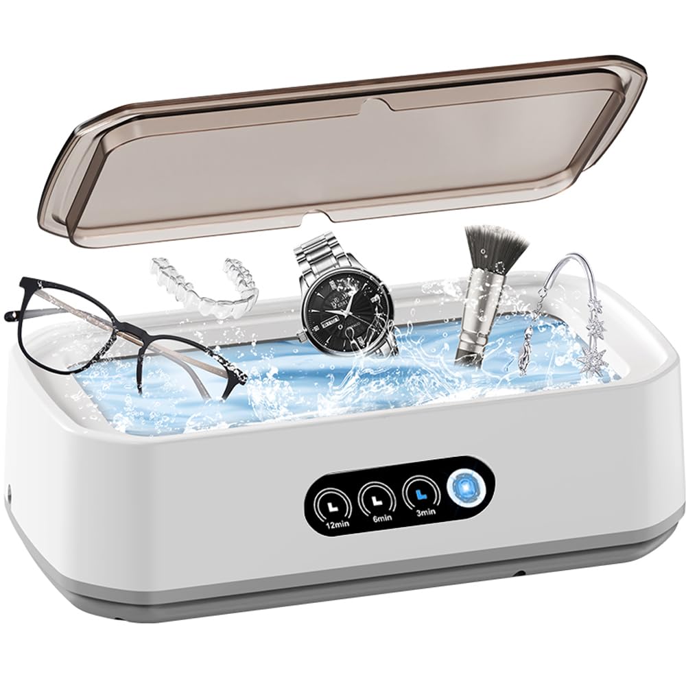 Ultrasonic Jewelry Cleaner, 49KHz Professional Ultrasonic Cleaning System,650ml 304 Stainless Steel Tank, 3/6/12 Modes, Touch Ultrasonic Cleaner for Rings,Dentures, Eyeglasses,Necklaces