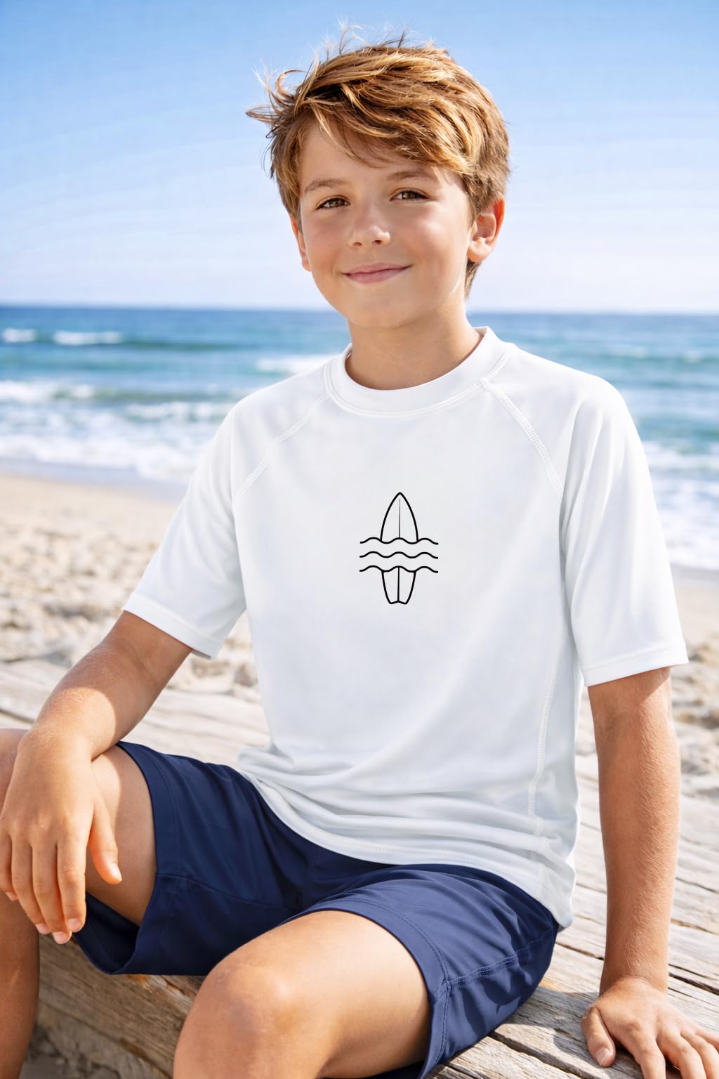 Camisas de protección para niños, camisetas de natación UPF 50+, protección solar, pesca, agua, playa, surf, trajes de baño de 3 a 14 años