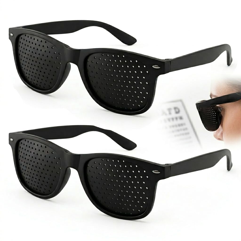 2 Pièces Lunettes Sténopéïques Unisexes à Grille pour Entraînement et Relaxation des Yeux, Lunettes à Trous avec Branches Pliables pour Réduire la Fatigue Oculaire, Idéales pour Écrans et Lecture
