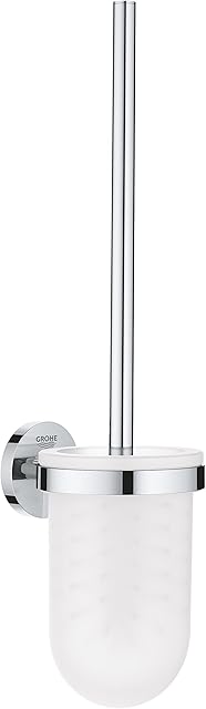 GROHE Essentials Toilet Brush Set (Material: Glass & Metal, Wall Mounted, Durable Sparkling Sheen, Including Screws and Dowels, Suitable for Gluing), Size 398 mm, Chrome, 40374001