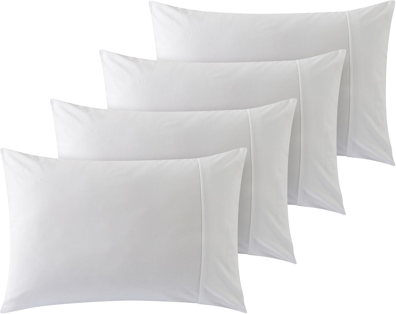 H HOUSEHOLD 100% Jersey Knit Cotton Queen Size Pillowcases Set of 4, Super Soft Breathable Pillow Cases, Envelope Closure, Stretchy T-Shirt Fabric (White, Queen Size Pillowcase (20" x 30"))