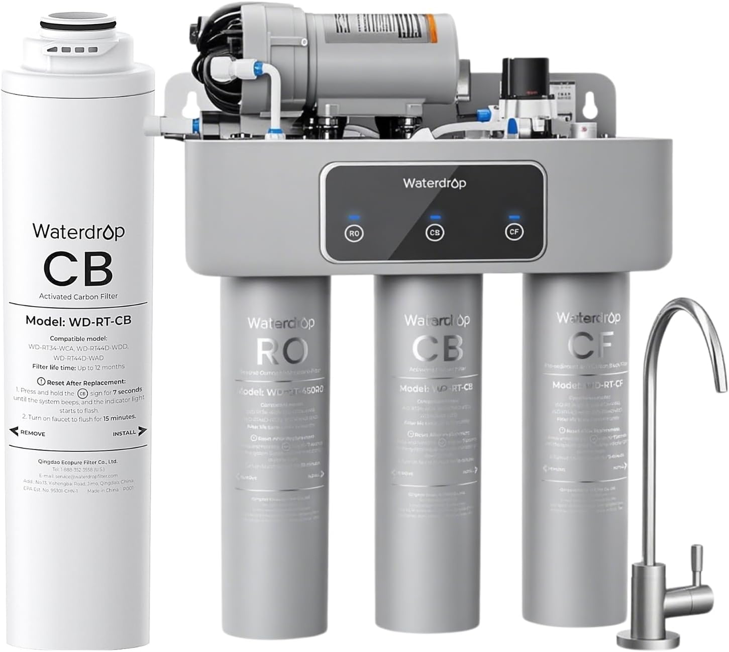 Waterdrop WD-G3-N2RO Filter, NSF Certified, Replacement for WD-G3-W Reverse Osmosis System, 2-year Lifetime, New Logo Design