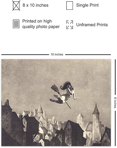 Miniatura 2 de Flying Witch Decor - Wiccan Wicca Decor - Pagan Wall Art - Paganism, Black Magic, Witchcraft Supplies - Gothic Decorations - Goth Wall Print -