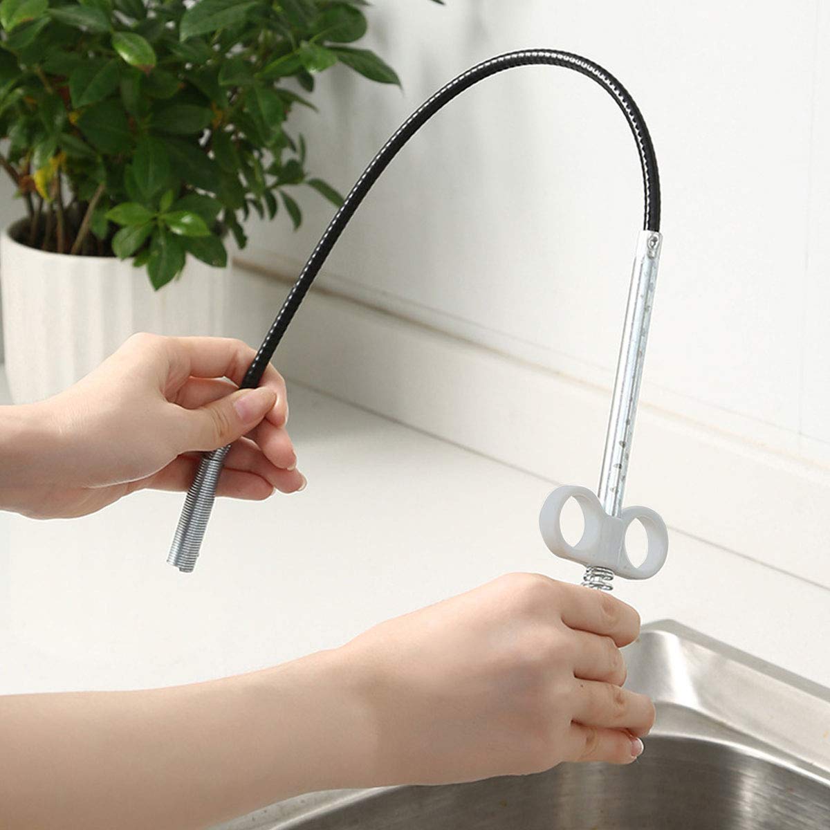 Pinza con griffe flessibile Strumento per la pulizia dei tubi Strumento di presa (sistema a pressione con molla) 4 griffe Strumento multifunzione per lo scarico della cucina, del bagno - 90 cm 1 pezzo