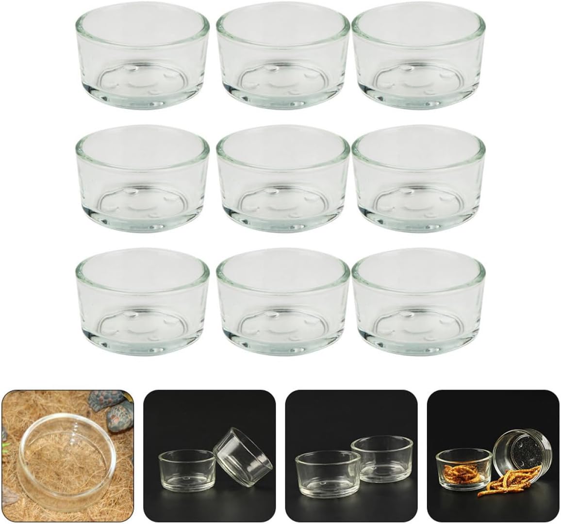 Toyvian 9pcs Glass Terrarium Food Bowls and Reptile Water Dishes for Tortoise Lizard Snake Scorpion Turtle Feeding in Habitat