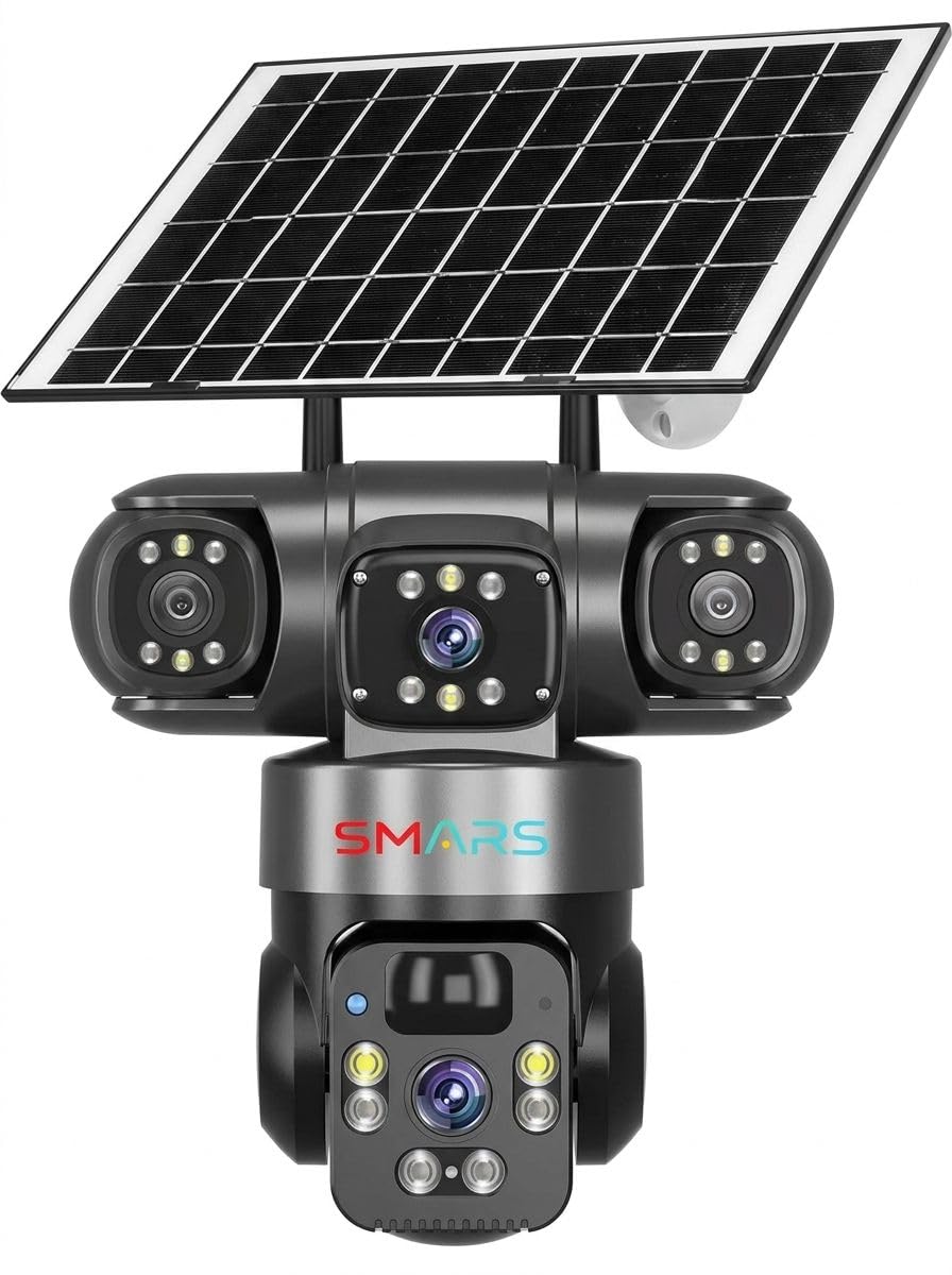 smars 12 MP Full HD Tripple Lens 4G Solar Powered CCTV Camera | Manual Side Rotation| Auto Tracking | Human Detection | Two-Way Audio | Color Night Vision