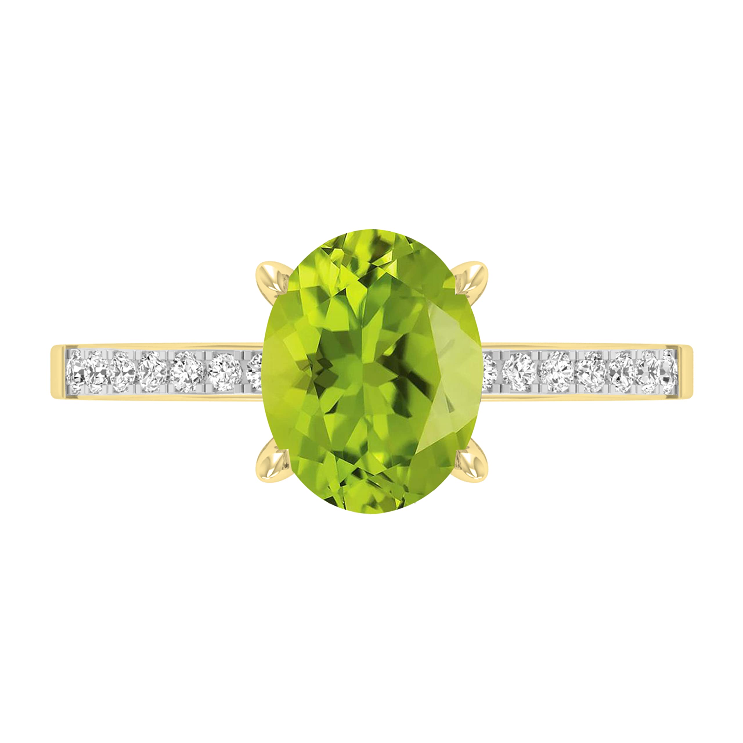 Dazzlingrock Collection Anillo de compromiso de oro amarillo de 18 quilates con piedras preciosas ovaladas y diamantes blancos redondos de 9 x 7 mm para mujer, Oro amarillo Peridoto Diamante blanco