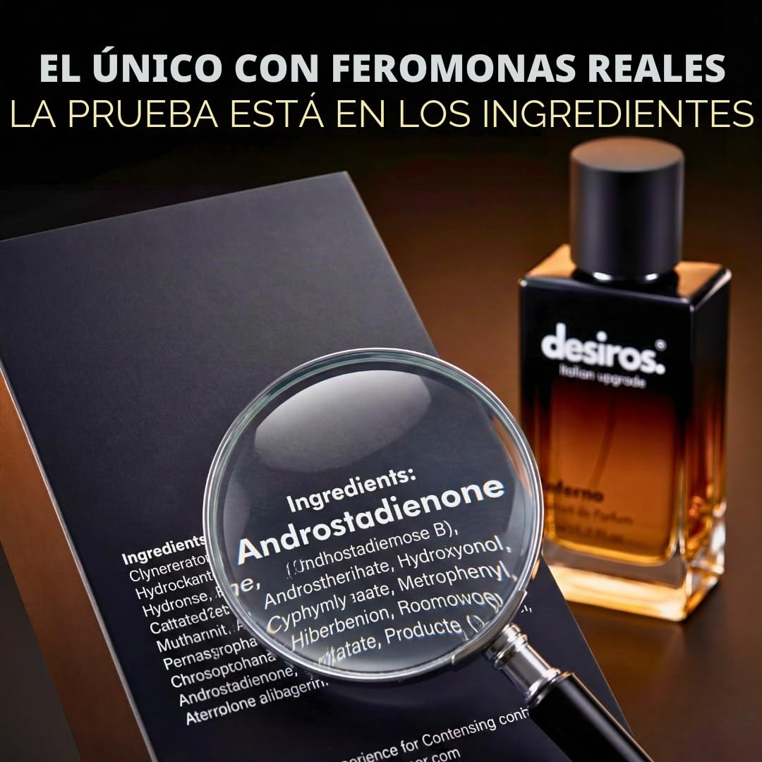 Desiros Inferno – Extracto de perfume para hombre sensual de larga duración | Elegancia italiana y atracción irresistible | Notas cítricas, frescas y amaderadas | Concentración 25% de aceites