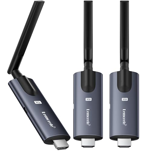 Lemorele Wireless HDMI Transmitter and Receiver, Deep Gray Aluminum Alloy | 5GHz up to 656ft, 1080P 60Hz, Plug and Play, TuTuPlay App Monitor, for Security, Streaming, Home Theater, PC & TV, 1TX+2RX