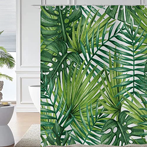 Rideau de douche imperméable et lavable motif jungle vert