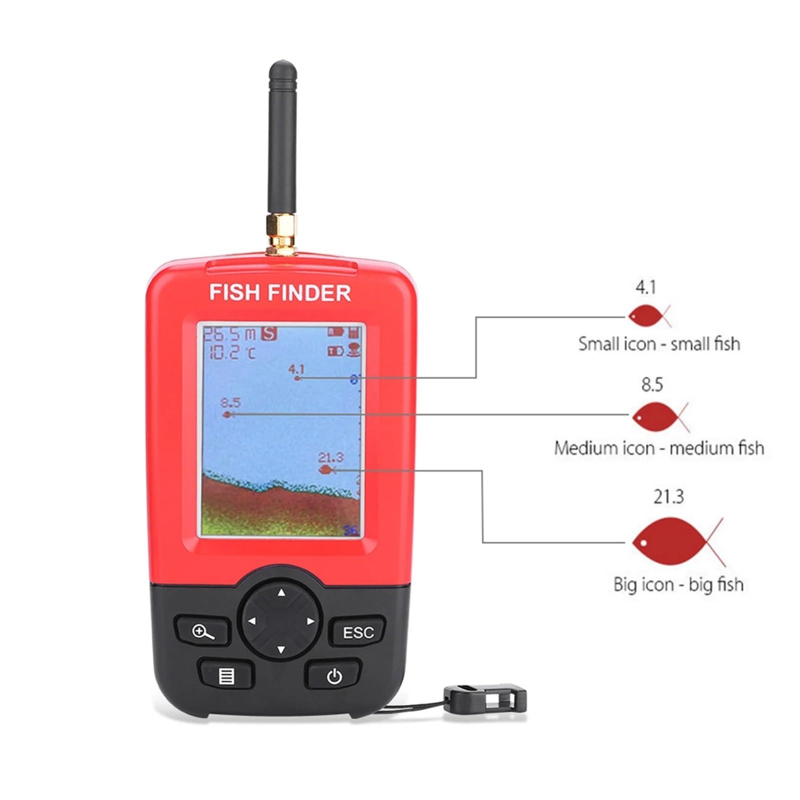 Sondeur Portable sans Fil avec Alarme, détecteur de Poissons, échosondeur de pêche, détecteur de pêche, transducteur d'alarme