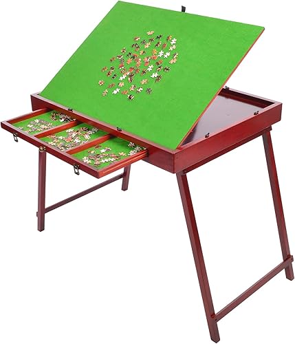 Mesa de rompecabezas de madera para adultos y niños, almacenamiento de rompecabezas plegable, mesa de cajón inclinable, 1000 piezas, tablero de pie
