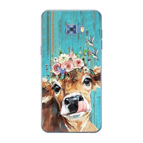 KARTXITAI Case Compatible with Samsung Galaxy C5 Pro,Shockproof Slim Thin Silicone Protective Anti-Fingerprint Anti-Scratch Anti-Fall Phone Cover - Cattle,Flowers, Birds, Oil Paintings