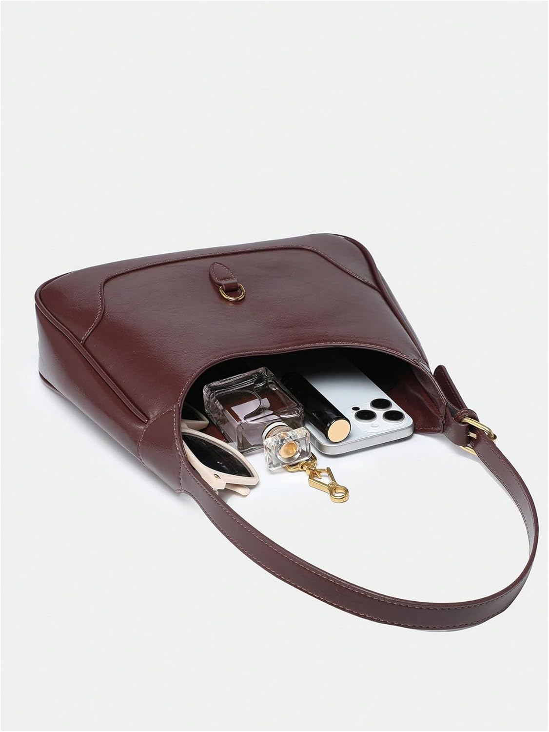 Vintage Hobo Shoulder Bag for Women Genuine Leather Clasp Purse with Adjustable Strap for Everyday Outfits