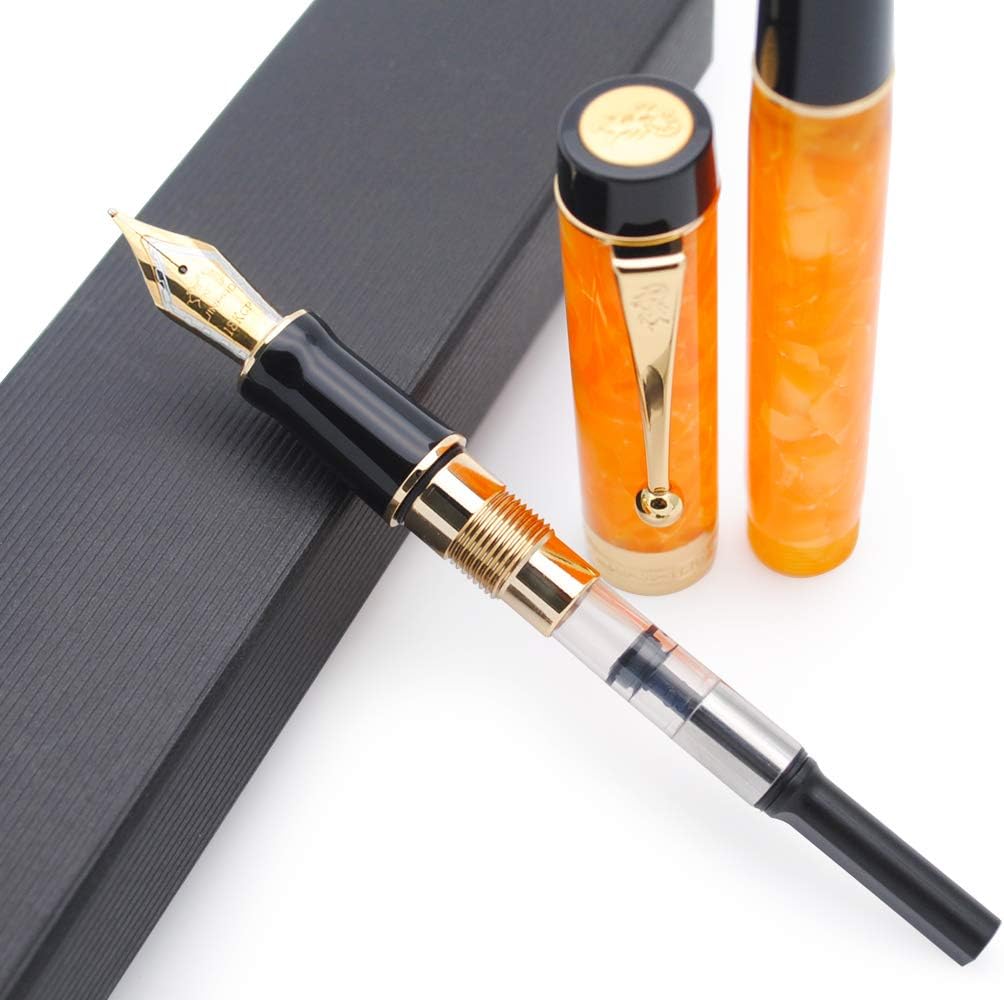 JINHAO Century Tofu 100 18KGP Golden Plated Resin Fountain Pen (Yellow and Stone, Medium Nib) - Image 4