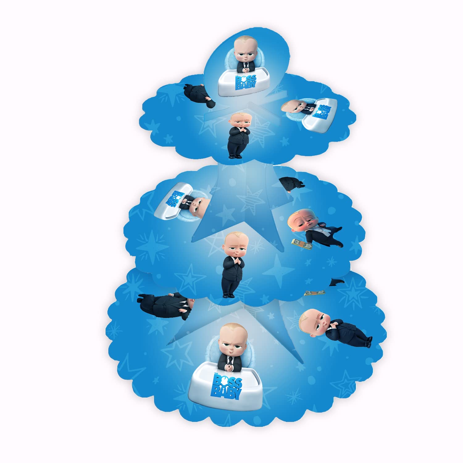 Aex Blue 3 Tier Cake Stands For Afternoon Tea, Biodegradable Cupcake Stand Cardboard, Round Dessert Tower For Party, Birthday, Anniversary, Wedding (The Boss Baby)