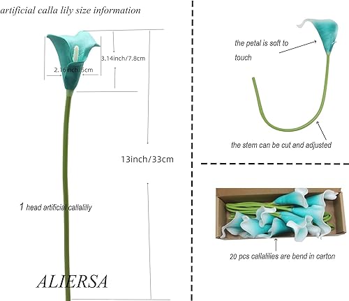 Miniatura 3 de ALIERSA Ramos de flores artificiales de 20 cabezas de lirio de cala, tacto real para novia, boda, despedida de soltera, decoración del hogar,