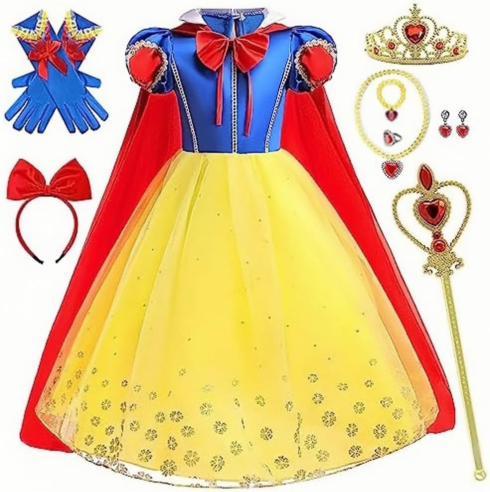 10 PCS Princess Dresses for Girls Costume Kids Birthday Party Halloween Costume Dress with Accessories up 3-10Years
