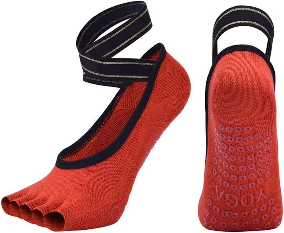 Toeless Yoga Pilates Grips Socks for Women Non Slip Barre Dance Sports Gym Fitness Socks with Straps (Color : A, Size : US 4.5-8.5) (D US 4.5)