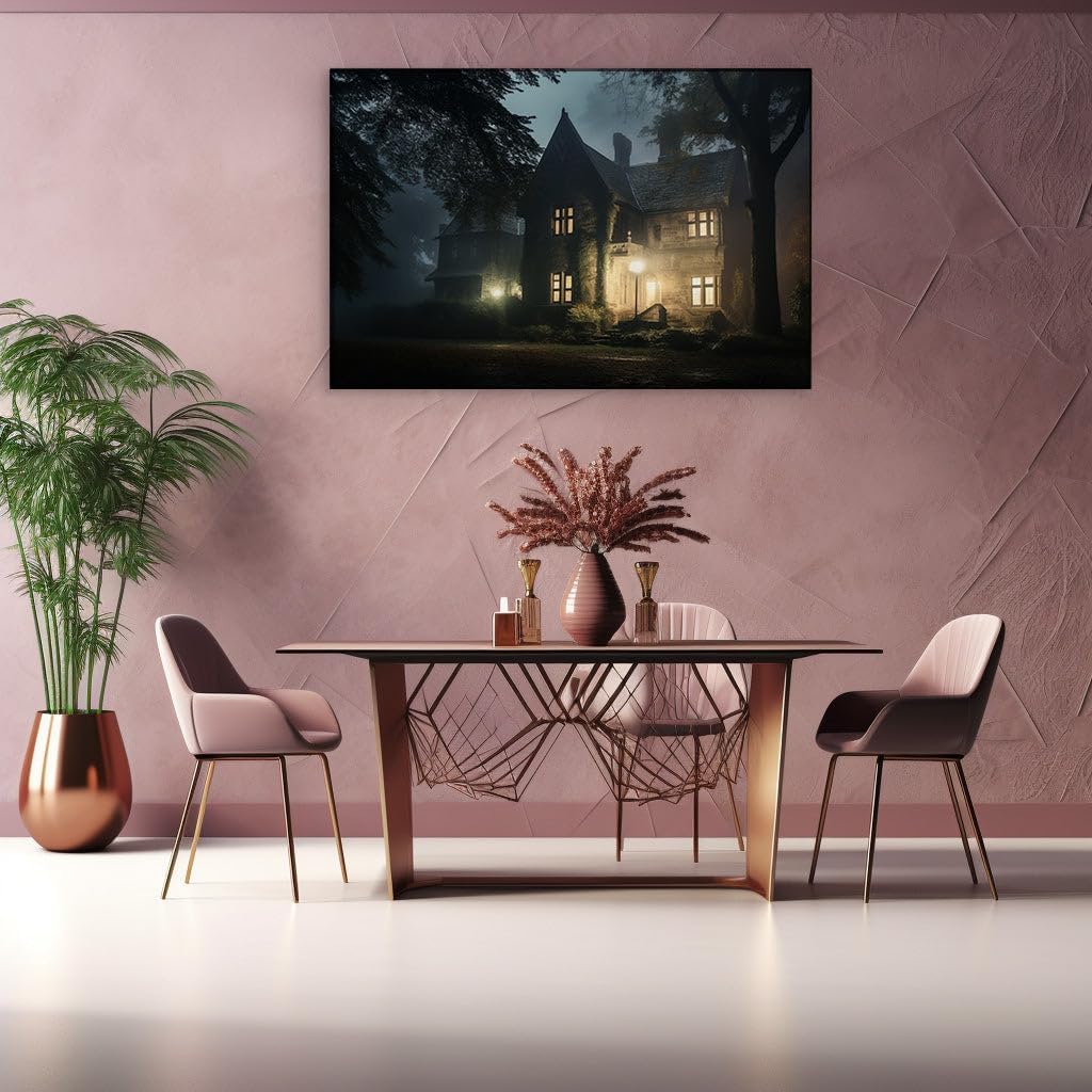 Canvas for Living room. Whispers in the Woods: Unveiling the Secrets of the Ivy-Clad Forest Manor, 27 x 18 inch Canvas Wall Art - Modern Home Decor