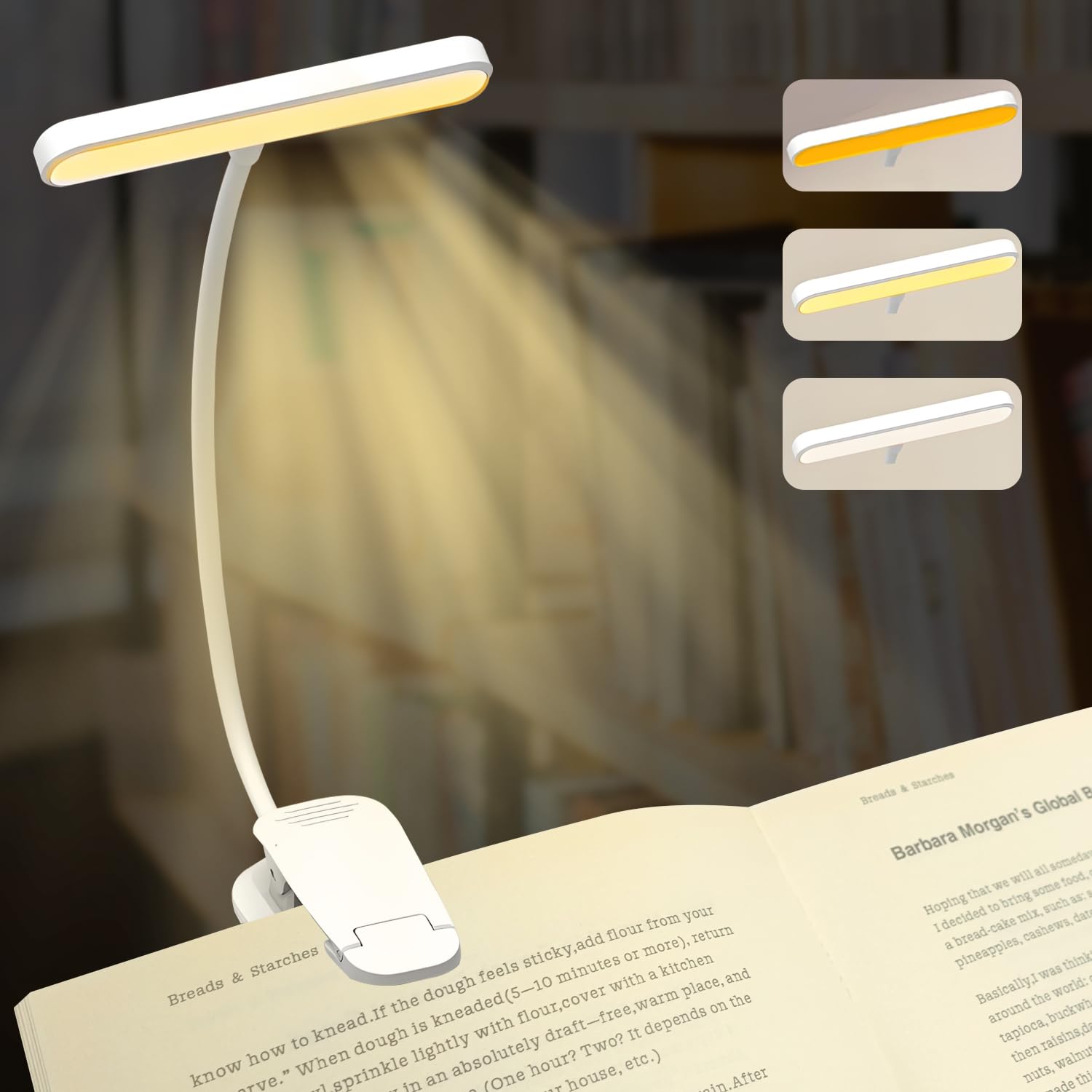 Qumox 25 LED Rechargeable Book Light for Reading in Bed - Eye Caring 3 Color Temperatures, 5 Brightness, 5-50 Hrs Runtime Lightweight Clip on Light for Book Lovers, Reading, Studying