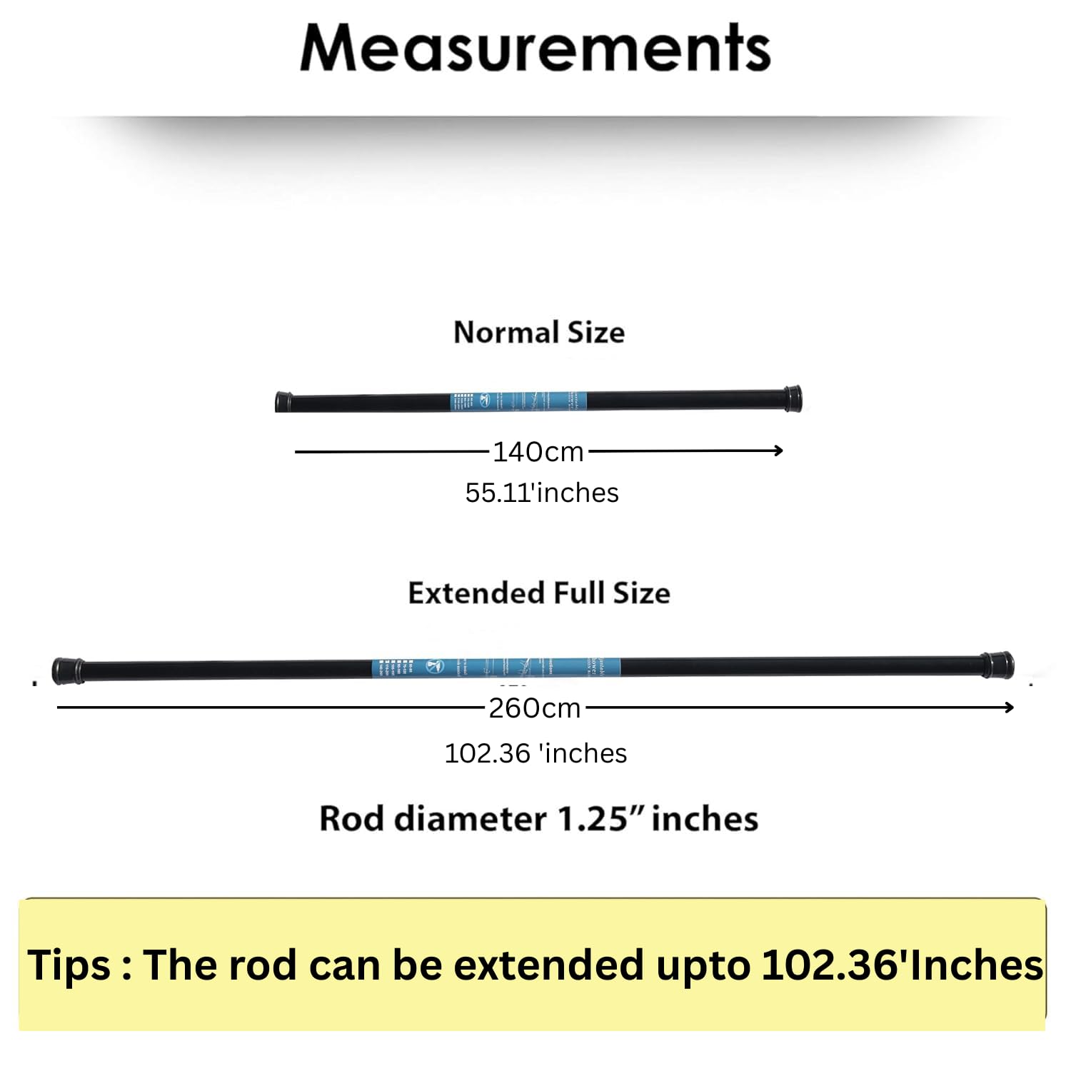 HomeCloud Expandable Shower Curtain Rod, Extendable Room Divider without Drilling, Adjustable Shower Rod, Sturdy & Rust Resistant Rod (Black Pack Of 1, Extendable- 140 to 260 Cm) — Amazon image 4