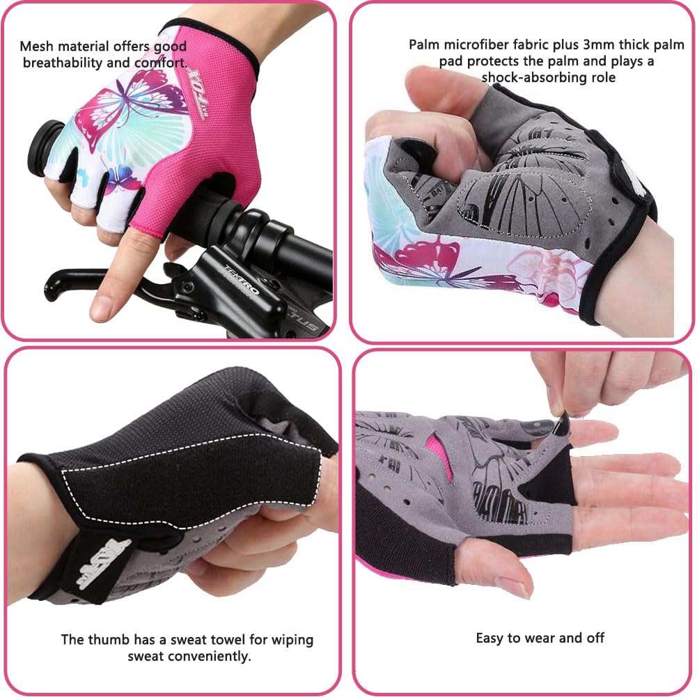 DuShow Guanti da ciclismo da donna a mezze dita, con imbottitura in gel, antiscivolo, ammortizzanti, per mountain bike, strada, bici, bici, senza dita
